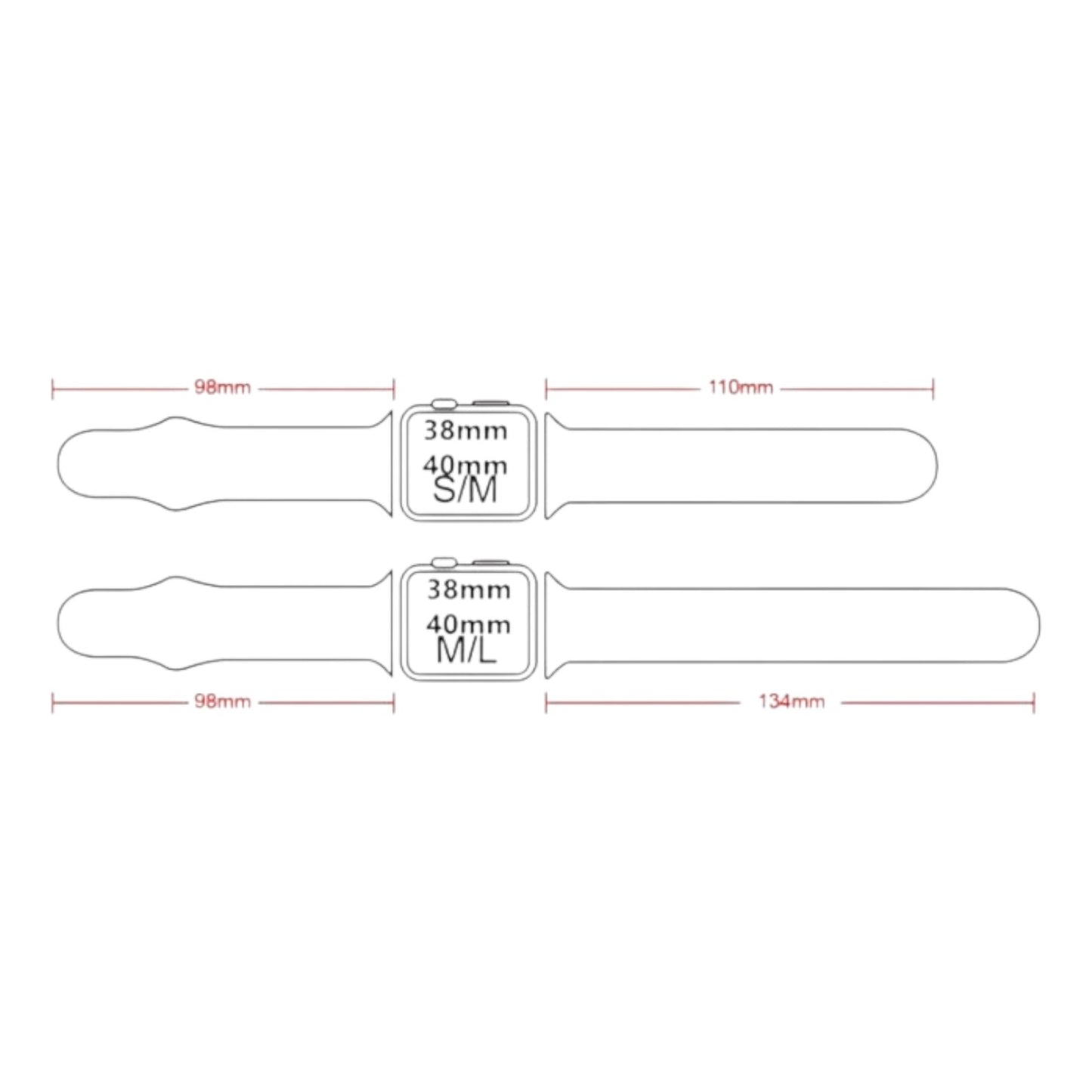 Repuesto de Brazalete para Apple Watch | 38mm / 40mm / 41mm | Tamaño Estándar y Alargado | Negro | CCE-COR-09