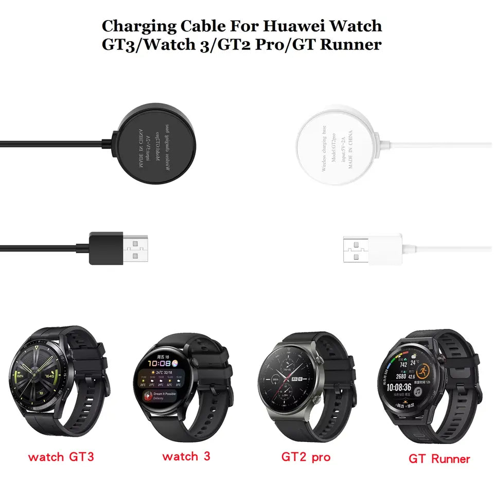 Cable/Clip para Cargar Relojes Huawei | Mágnetico | 1 Metro | Negro / Blanco | CCE-CUS-31