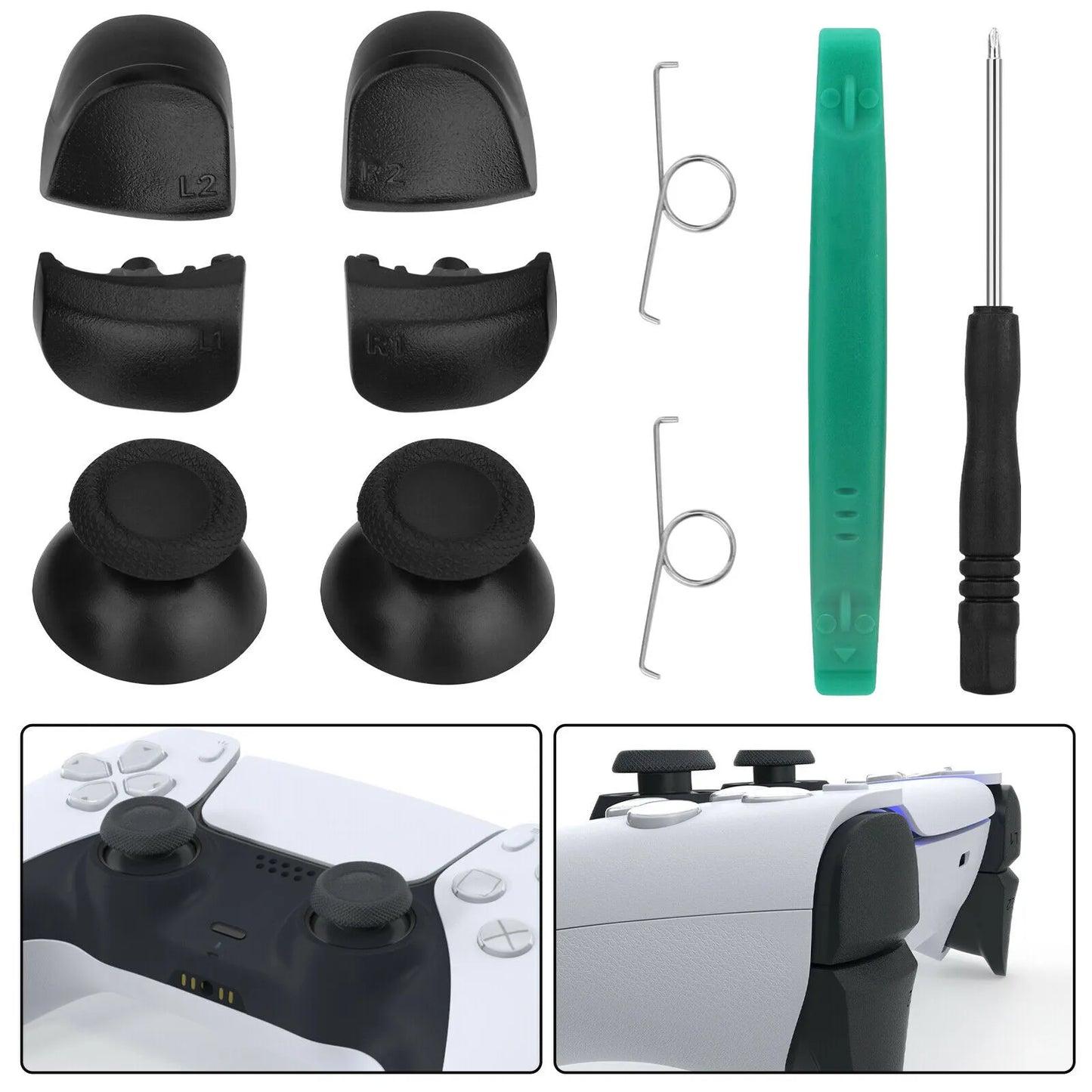 Gatillos + Joysticks de Repuesto para Control de PlayStation 5 | Negro | 10 Piezas | CCE-PST-02