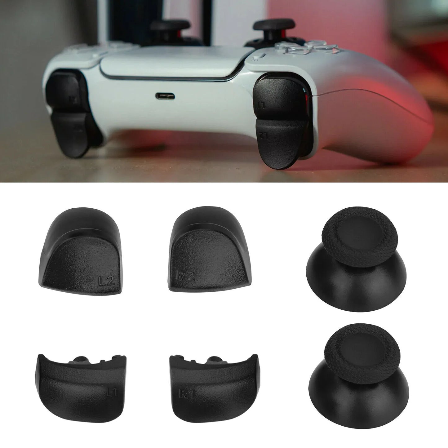 Gatillos + Joysticks de Repuesto para Control de PlayStation 5 | Negro | 10 Piezas | CCE-PST-02
