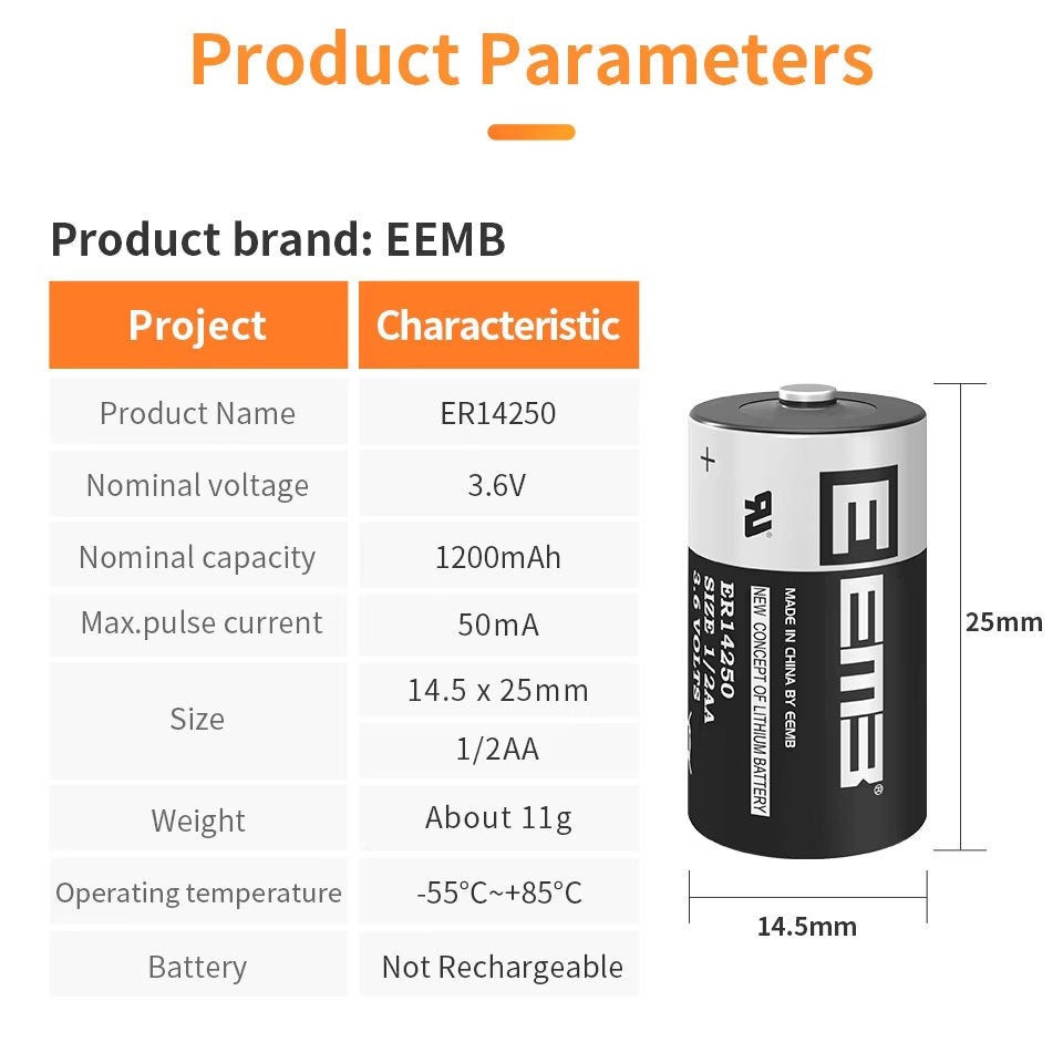 Pila - Batería 1/2 AA - LS14250 / ER14250 | 3.6V / 1200mAh | CE-BAT-04