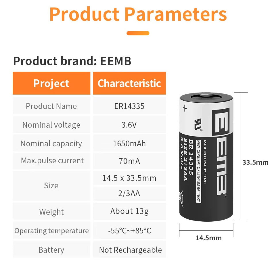 Pila - Batería 2/3 AA - LS14335 / ER14335 | 3.6V / 1650mAh | CE-BAT-26