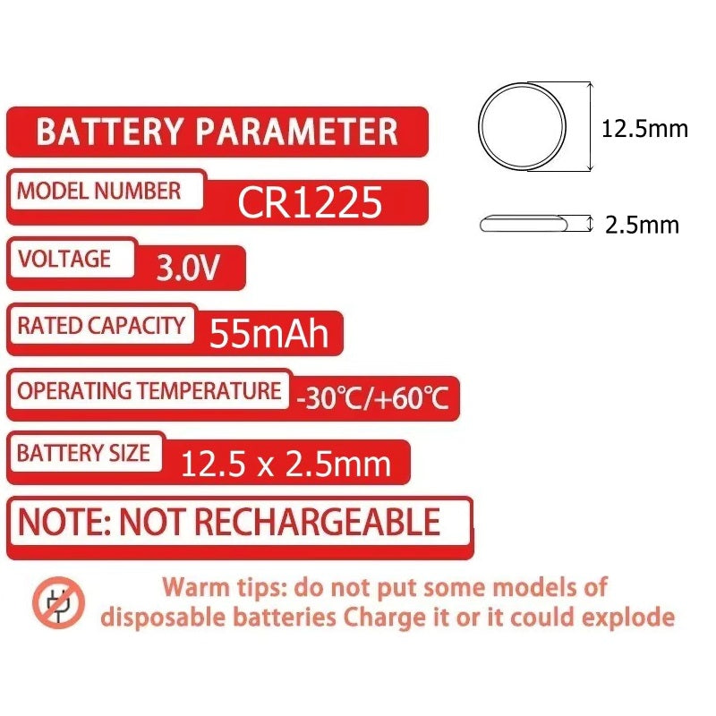Pila - Batería CR1225 / 5020LC | 5 Pack | 3V / 55mAh | CE-BAT-44