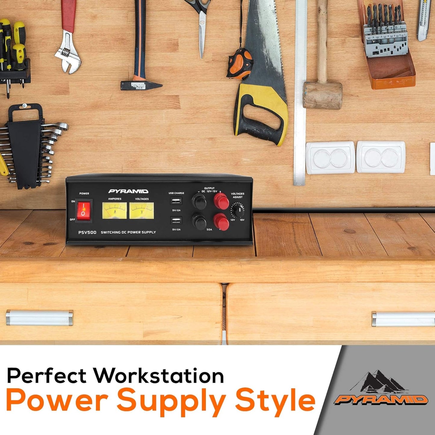 Fuente de Poder Ajustable Pyramid PSV500 | 12-15V / 50A | Con Puertos USB | CE-FPR-06