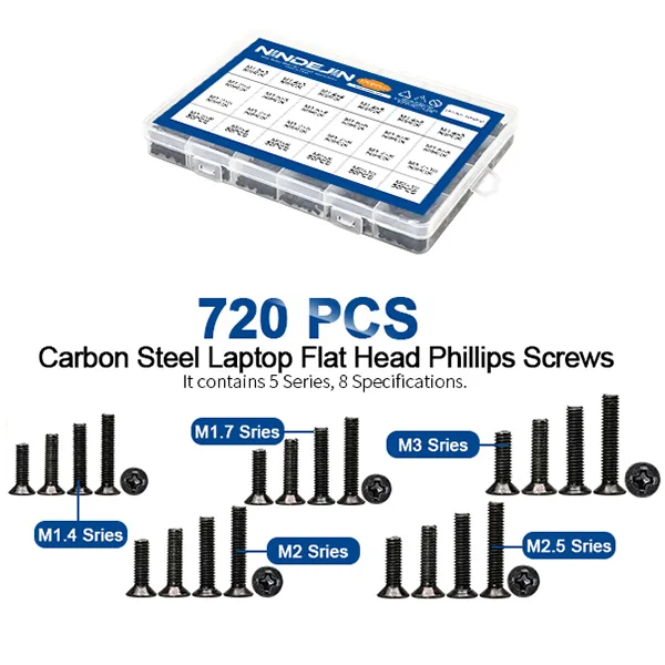 Kit de Tornillos para Laptop | 720 Pack | M1.4 + M1.7 + M2 + M2.5 + M3 | CE-HRM-04