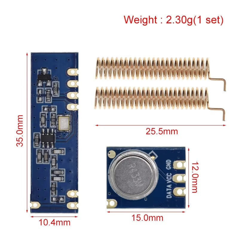 Transmisor ASK STX882 + Receptor ASK SRX882 + 2 Antenas de Cobre | 433MHz | CE-KIT-01