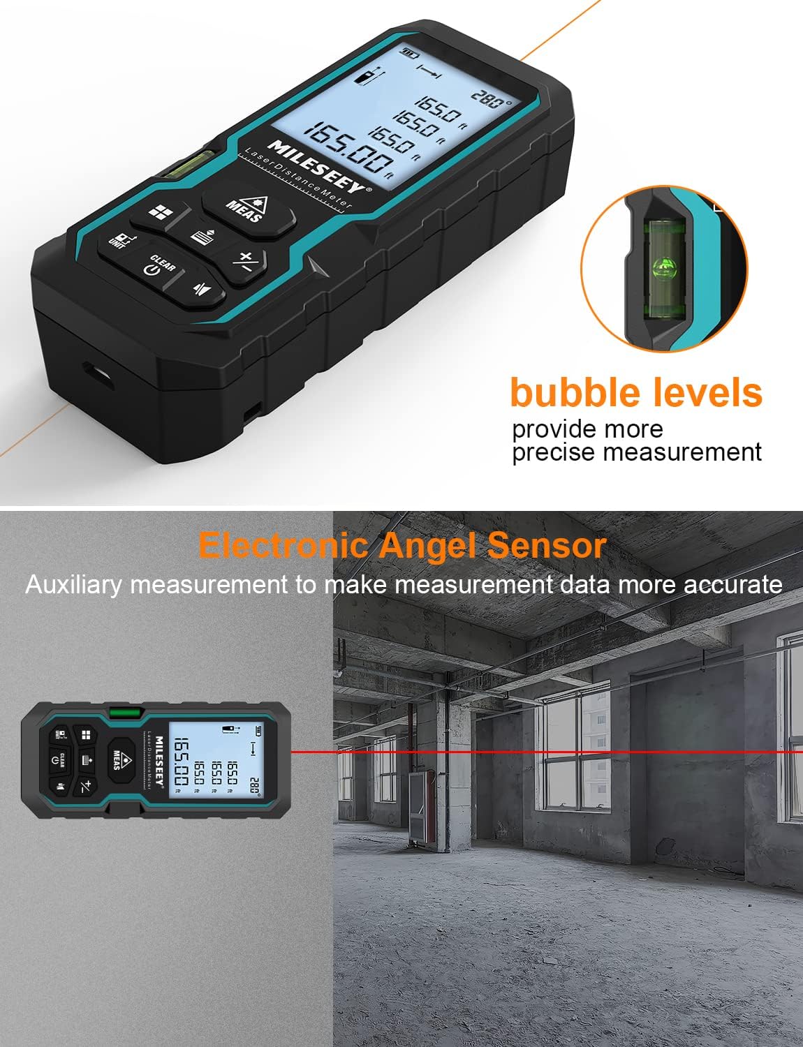 Medidor de Distancia Láser Mileseey S6 | 40m / 60m / 80m | CE-MED-02