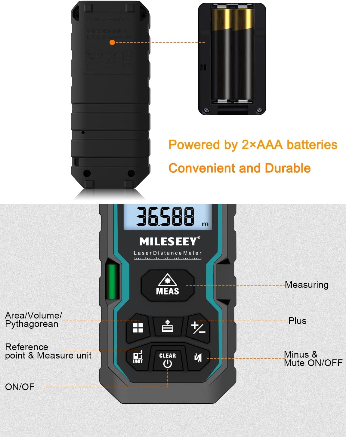 Medidor de Distancia Láser Mileseey S6 | 40m / 60m / 80m | CE-MED-02