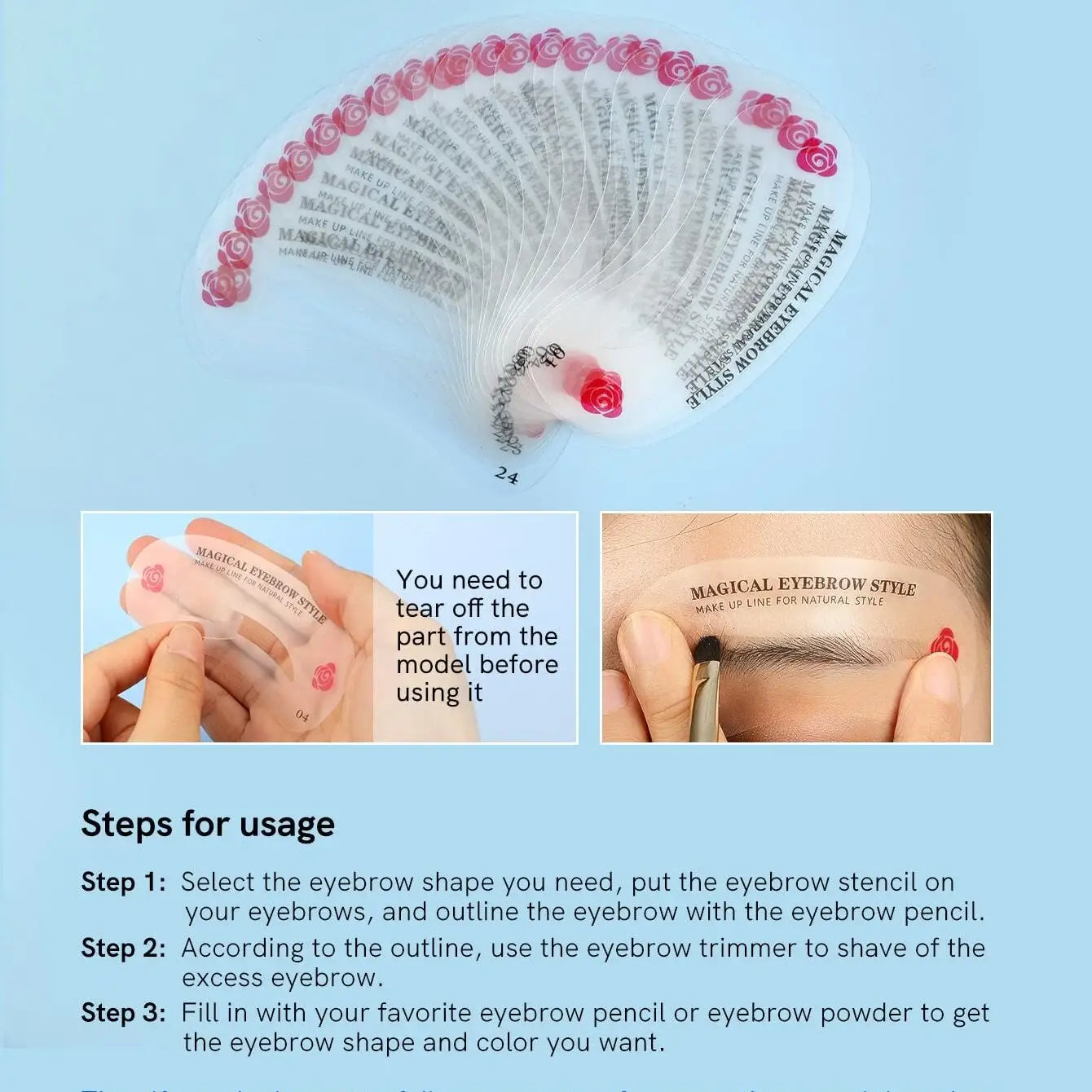 Moldes / Plantillas para Maquillar Cejas | 24 Pack | Transparente | ABS | CHO-CPE-07