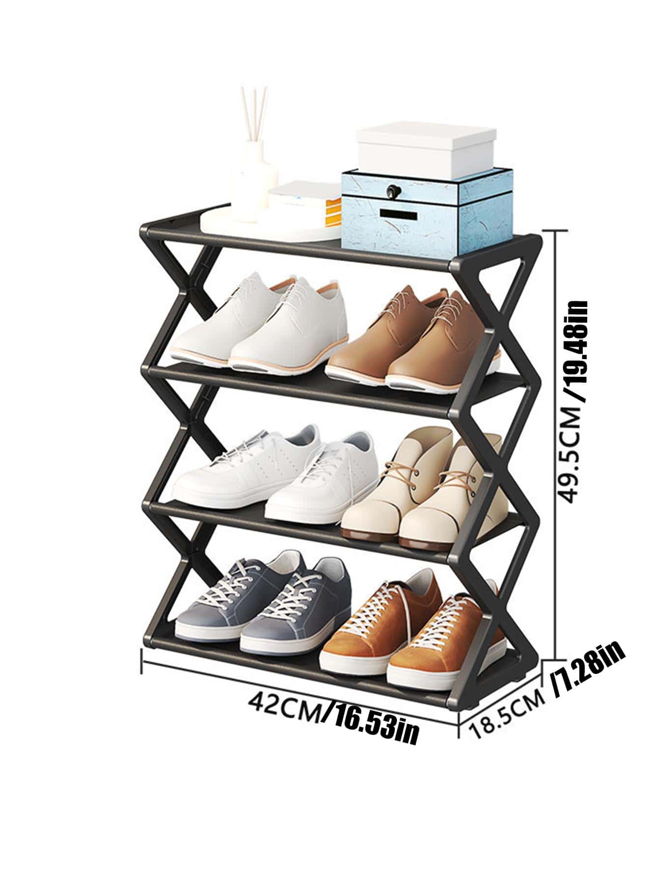 Zapatera / Estante de 4 Niveles | Plástico / Metal | CHO-EST-01