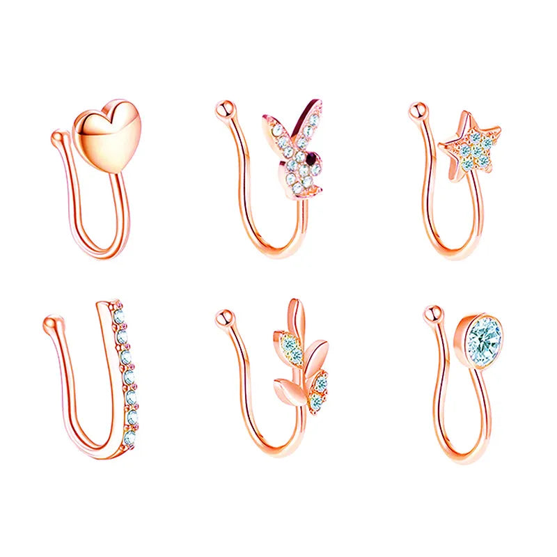 Simulador de Piercing para Nariz | 6 Pack | Dorado / Plateado / Rosado | Acero Inoxidable | CJM-PRC-06