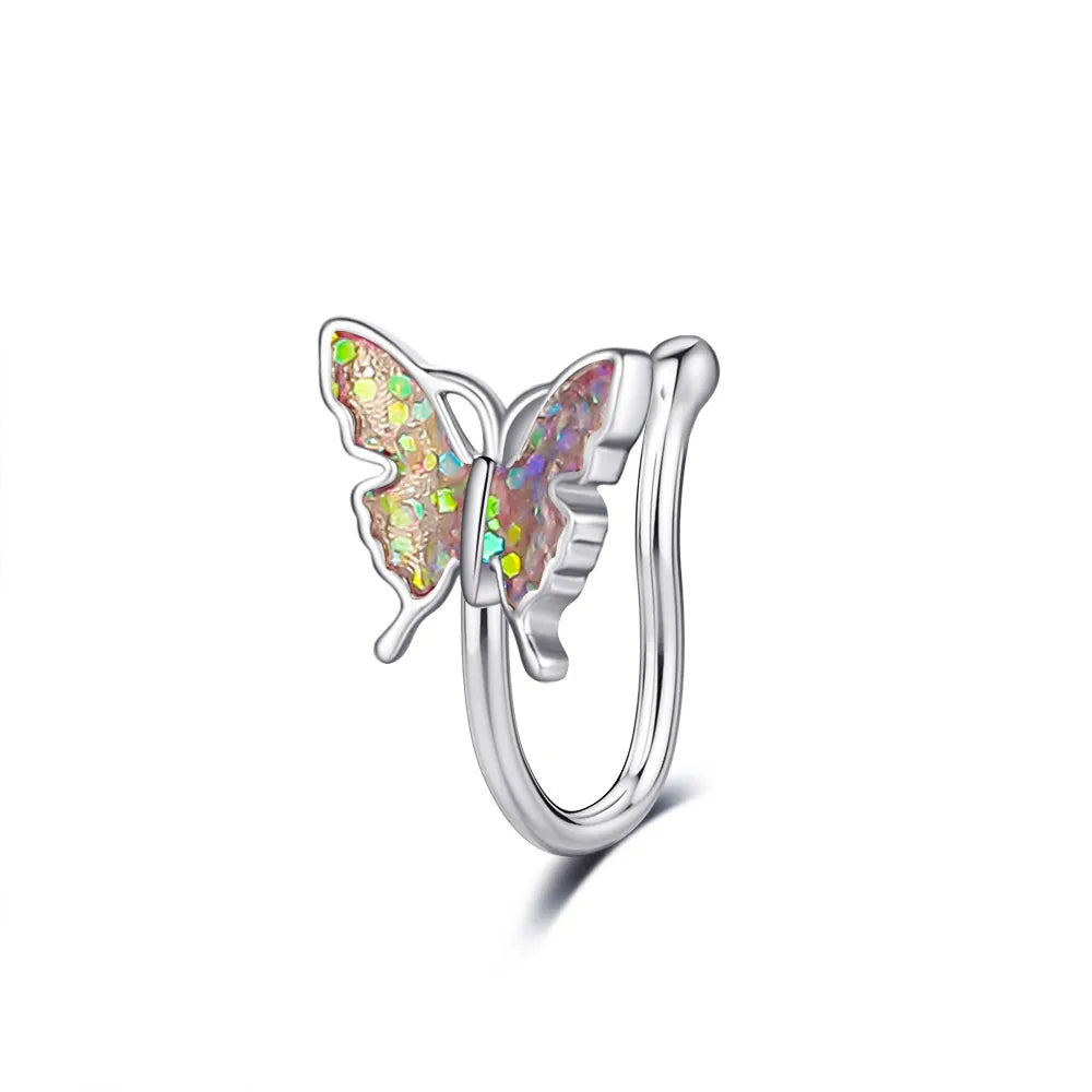 Simulador de Piercing para Nariz | Plateado | Mariposa / 4 Colores | Acero Inoxidable | CJM-PRC-07