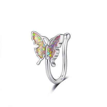 Simulador de Piercing para Nariz | Plateado | Mariposa / 4 Colores | Acero Inoxidable | CJM-PRC-07
