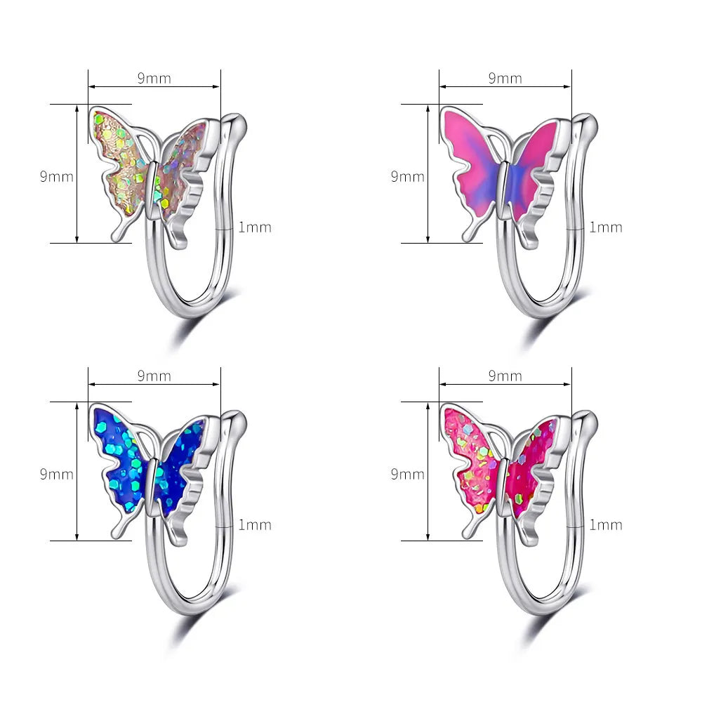 Simulador de Piercing para Nariz | Plateado | Mariposa / 4 Colores | Acero Inoxidable | CJM-PRC-07