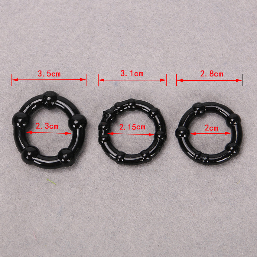 Set de 3 Anillos Retardadores | Con Cuentas | Negro / Transparente | CJS-AN-01