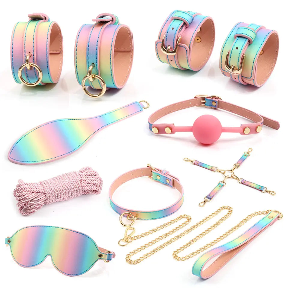 Kit BDSM | 9 Piezas | Arco Iris / Unicornio | Cuerina | CJS-KB-06