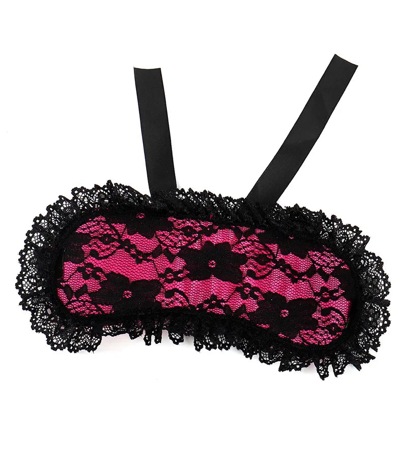 Antifaz | Rosado-Negro | Ajustable | Satén / Encaje | CL-AN-06