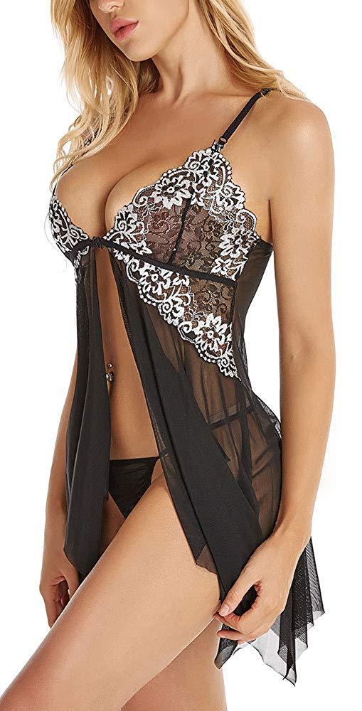 Baby Doll + Hilo | Negro Transparente | Talla Única | Encaje | CL-BD-11