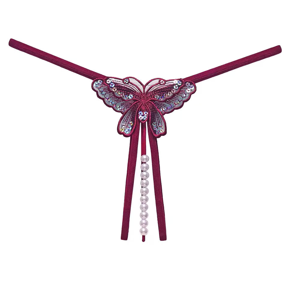 Hilo con Perlas Estimulantes | Entrepierna Descubierta | 7 Colores | Mariposa | Talla Única | CL-HI-16