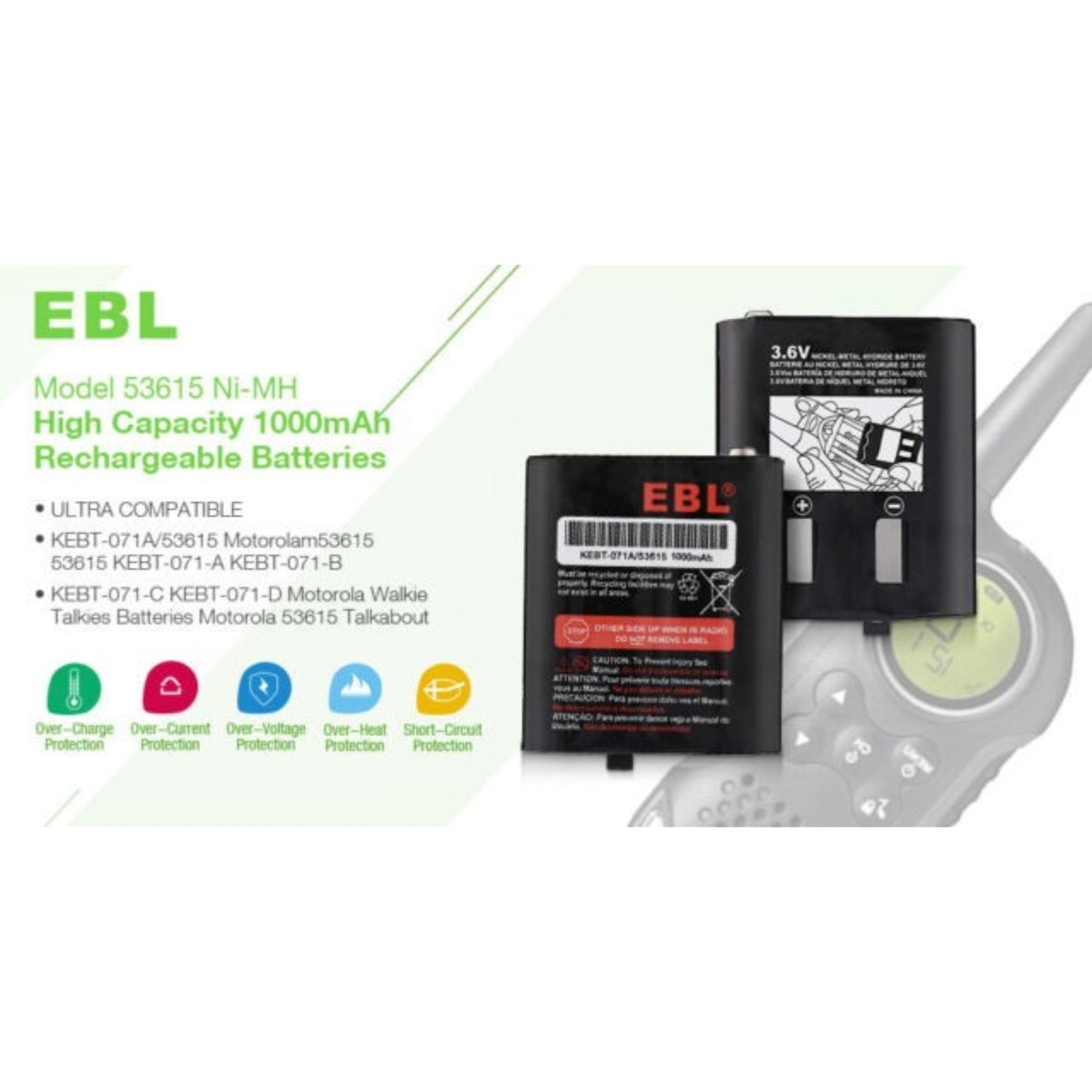 Batería HKNN4002(R*) para Radios de Comunicación Motorola Talkabout | 3.6V / 1000mAh | CRC-BA-24