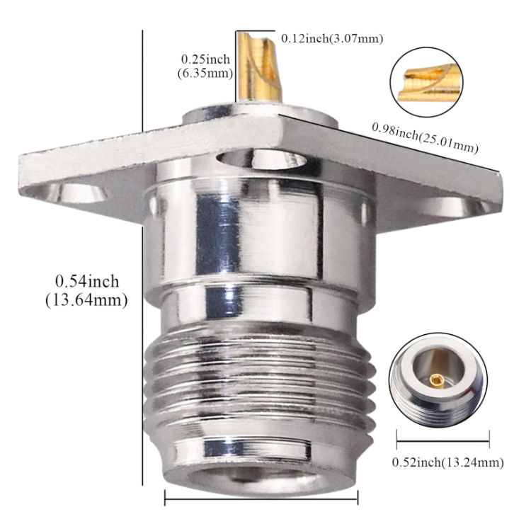 Conector Chasis | N Hembra | Montaje de 4 Perforaciones | CRC-CHA-06