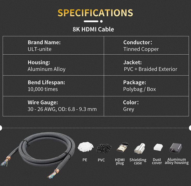 Cable HDMI 2.1 | ULT-unite | 8K / 48Gbps | 3 Metros | Gris | CTE-CAB-12