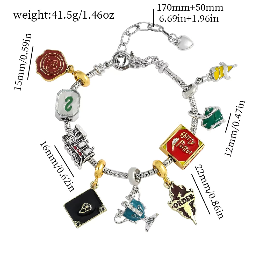 Pulsera con 9 Dijes | Harry Potter | Plateado | Ajustable | CZG-PUL-08
