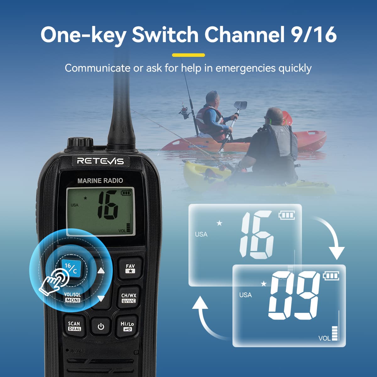 Radio de Comunicación Retevis RM22 | Banda Marina | 6W | IP67 (Resistente al Agua) / Flotante