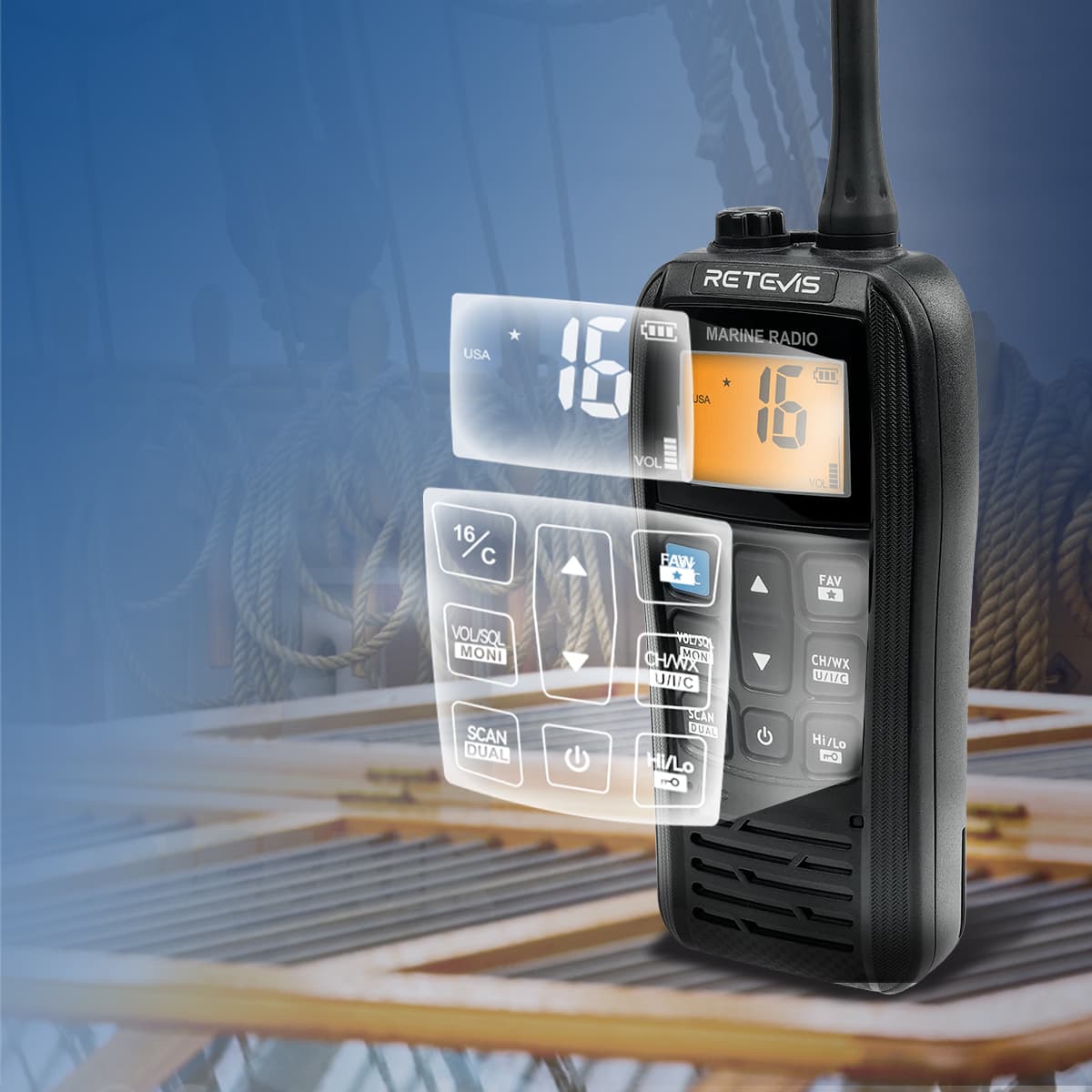 Radio de Comunicación Retevis RM22 | Banda Marina | 6W | IP67 (Resistente al Agua) / Flotante