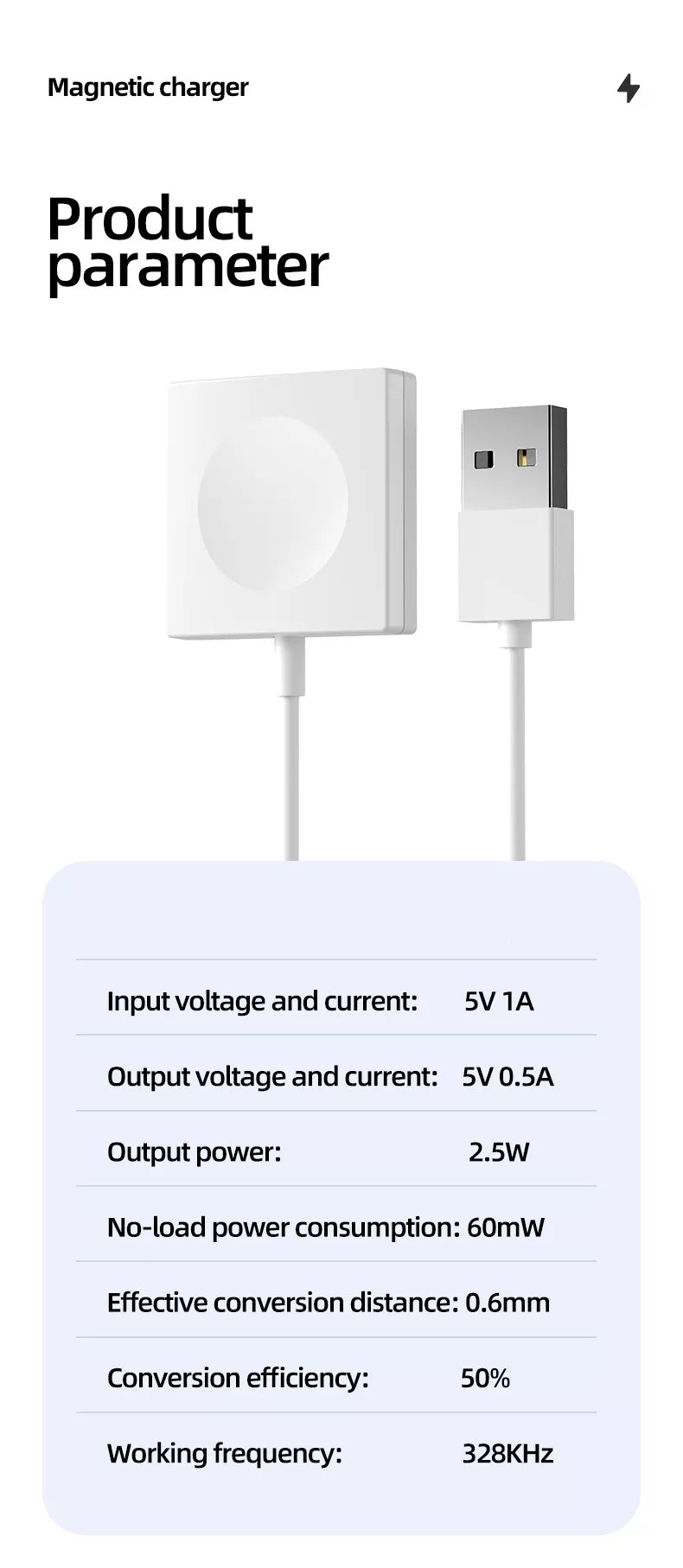 Cargador Magnético MX2E2AM/A(R*) para Apple Watch | 2.5W | USB Tipo A | 1 Metro | Negro / Blanco | CCE-CAR-03