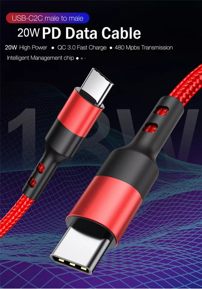 Cable USB | 2 Metros | USB C -> USB C | Negro / Rojo | CCE-CUS-07