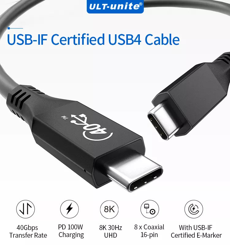 Cable Thunderbolt 3 | ULT-unite | 100W / 40Gbps | 80cm / 120cm | Negro | CCE-CUS-21
