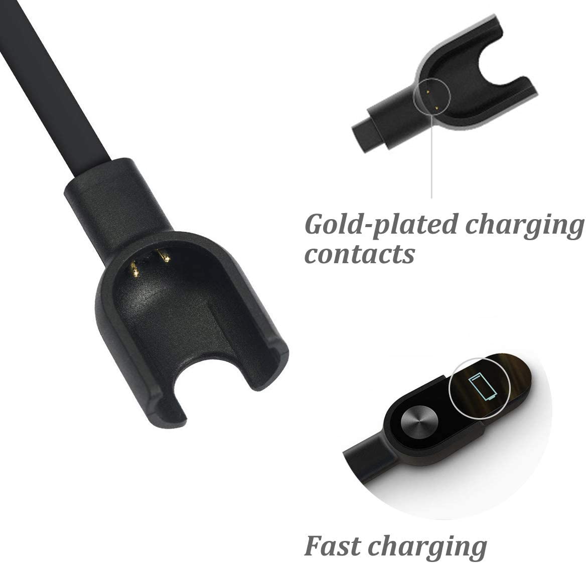 Cable/Clip para Cargar Relojes Xiaomi Mi Band 2 | 12cm | Negro | CCE-CUS-22