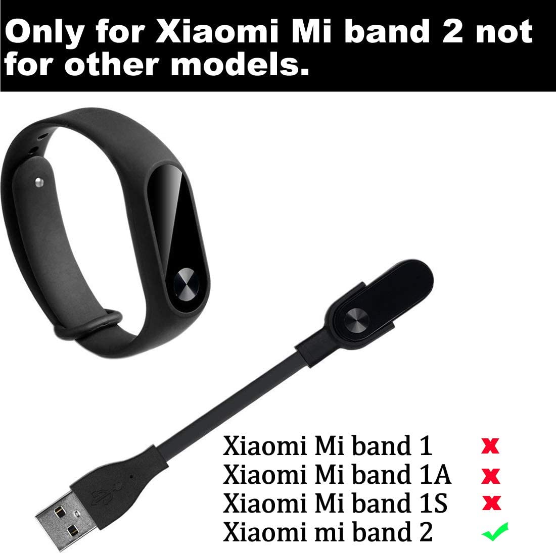 Cable/Clip para Cargar Relojes Xiaomi Mi Band 2 | 12cm | Negro | CCE-CUS-22