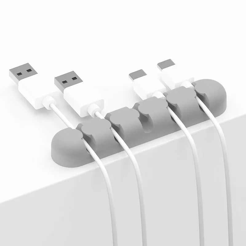 Organizador de Cables | 5 Slots | Silicona / Con Cinta Autoadhesiva | Negro / Naranja / Rosado / Celeste / Gris | CCE-ORG-03