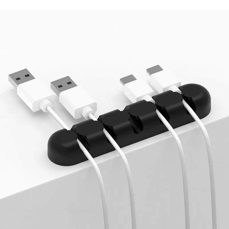 Organizador de Cables | 5 Slots | Silicona / Con Cinta Autoadhesiva | Negro / Naranja / Rosado / Celeste / Gris | CCE-ORG-03