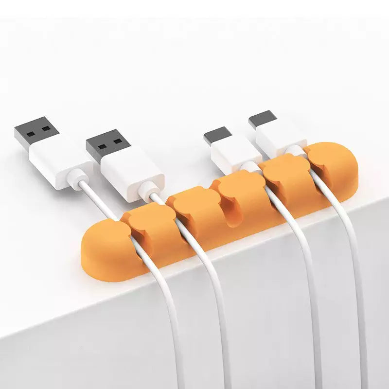 Organizador de Cables | 5 Slots | Silicona / Con Cinta Autoadhesiva | Negro / Naranja / Rosado / Celeste / Gris | CCE-ORG-03