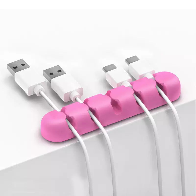 Organizador de Cables | 5 Slots | Silicona / Con Cinta Autoadhesiva | Negro / Naranja / Rosado / Celeste / Gris | CCE-ORG-03