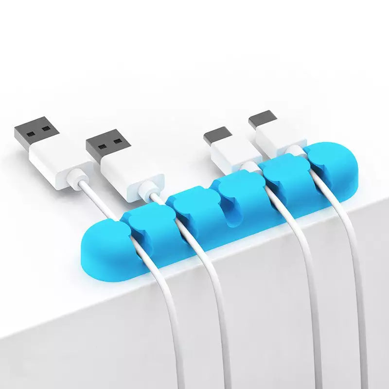 Organizador de Cables | 5 Slots | Silicona / Con Cinta Autoadhesiva | Negro / Naranja / Rosado / Celeste / Gris | CCE-ORG-03
