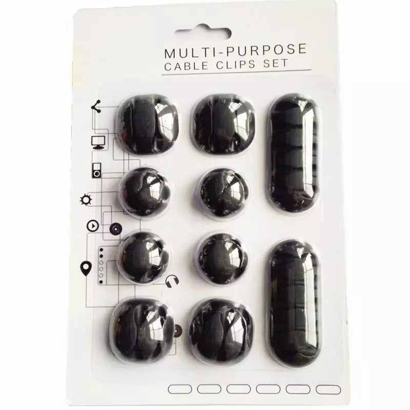 Organizador de Cables | 10 Pack | Silicona / Con Cinta Autoadhesiva | Negro | CCE-ORG-07