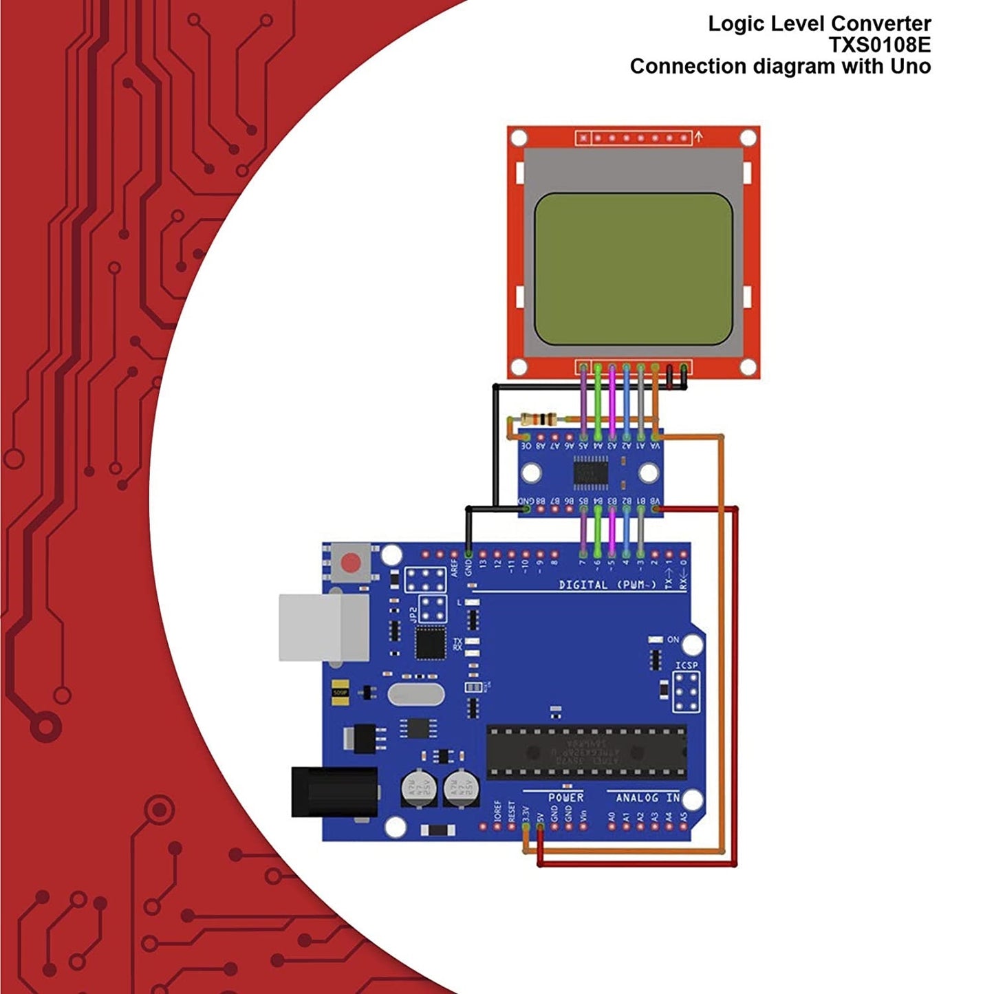 Módulo - Conversor de Nivel Lógico Bidireccional + Headers | 8 Canales | TXS0108E | Arduino | CE-ARD-02