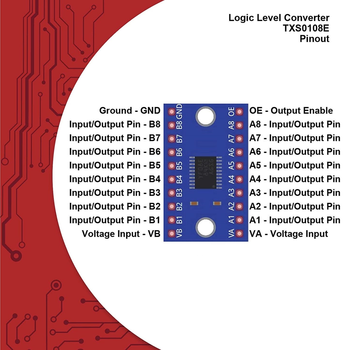 Módulo - Conversor de Nivel Lógico Bidireccional + Headers | 8 Canales | TXS0108E | Arduino | CE-ARD-02