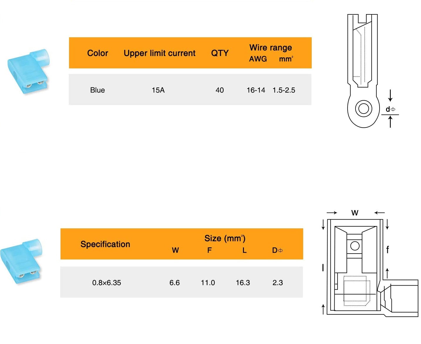 Terminal Aislado de Bandera para Cable 14-16 AWG | Accesorio para Empalme Eléctrico | CE-EMP-09