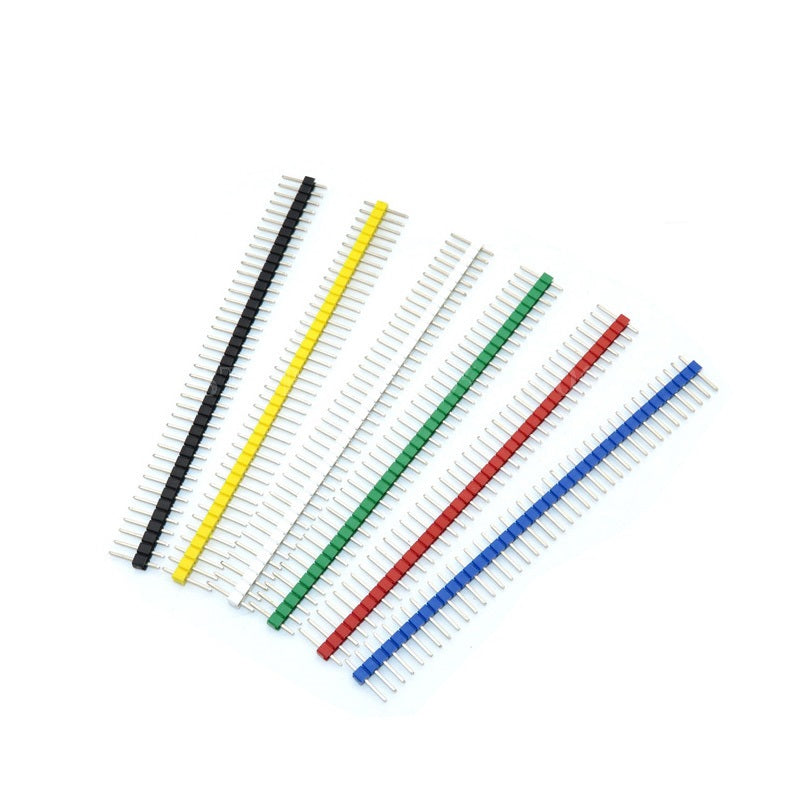 Tira Sencilla de 40 Headers / Pines Macho | 2.54mm | Negro / Amarillo / Blanco / Verde / Rojo / Azul | CE-EMP-13