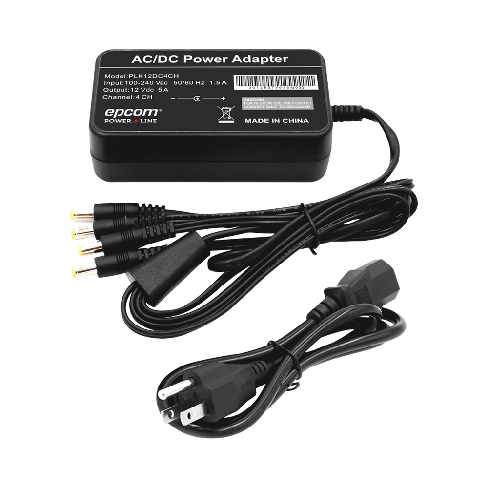 Fuente de Poder Epcom Powerline PLK12DC4CH con 4 Salidas tipo Jack de Alimentación | 12V / 5A | CE-FPR-04
