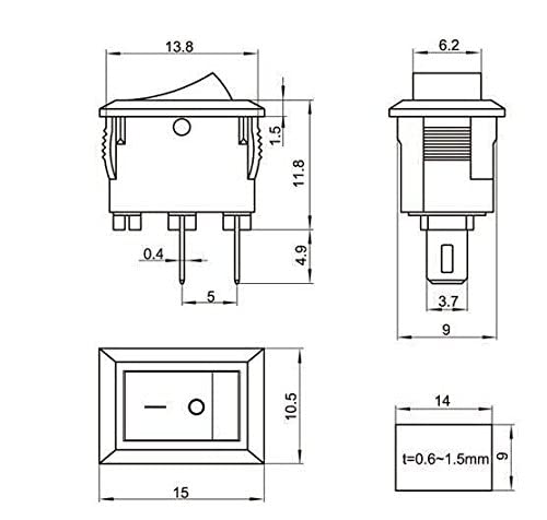 Switch / Interruptor de Balancín SPST | 2 Pack | 250V / 3A | 10mm x 15mm | CE-PUL-03