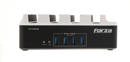 Regulador de Voltaje Forza FSP-4412USB | 4 Tomacorrientes NEMA + 4 Puertos de Carga USB | 1300W | CE-REG-01