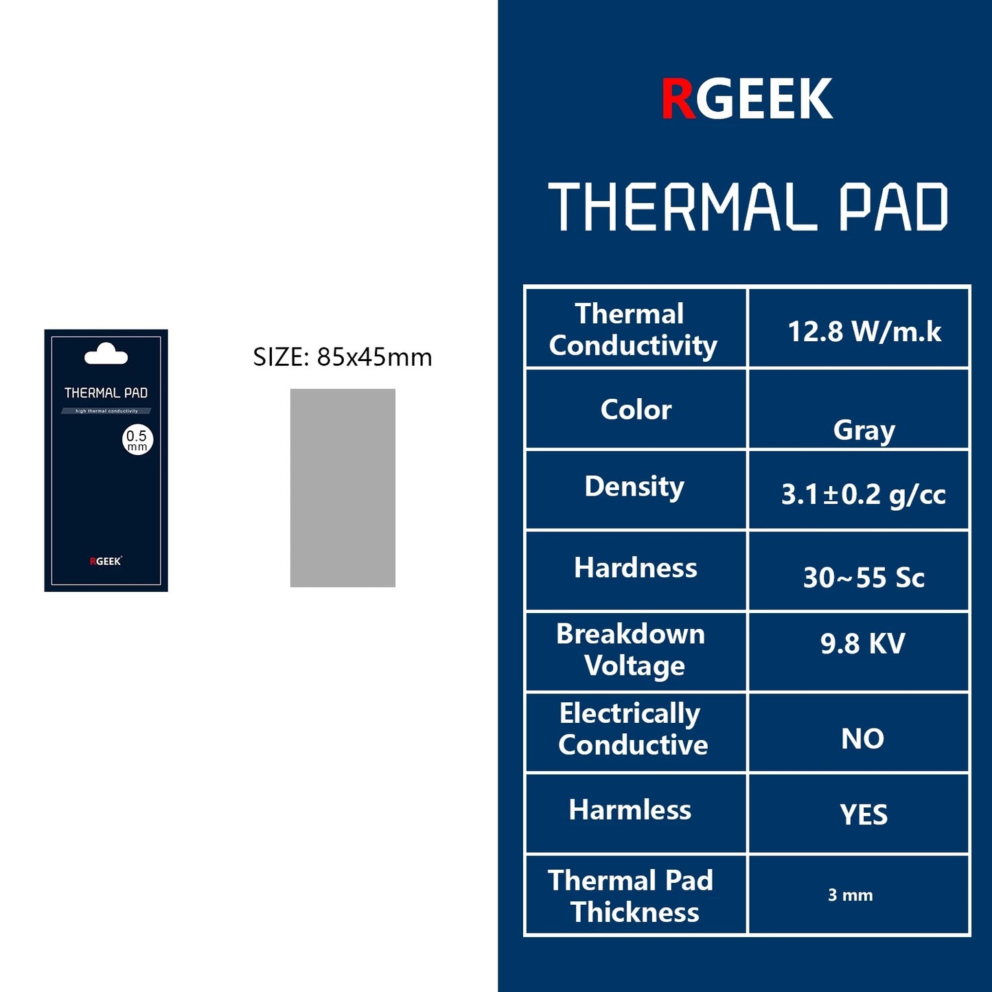 Thermal Pad para Tarjeta de Video | 12.8W/MK | 85x45mm | CE-TMP-01