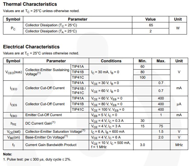Transistor de Potencia TIP41C | 100V / 6A | NPN | TO-220 | CE-TRA-05