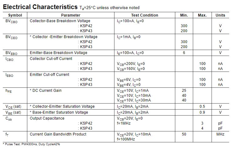 Transistor MPSA42 / KSP42 / A42 | 2 Pack | 300V / 0.5A | NPN | TO-92 | CE-TRA-13